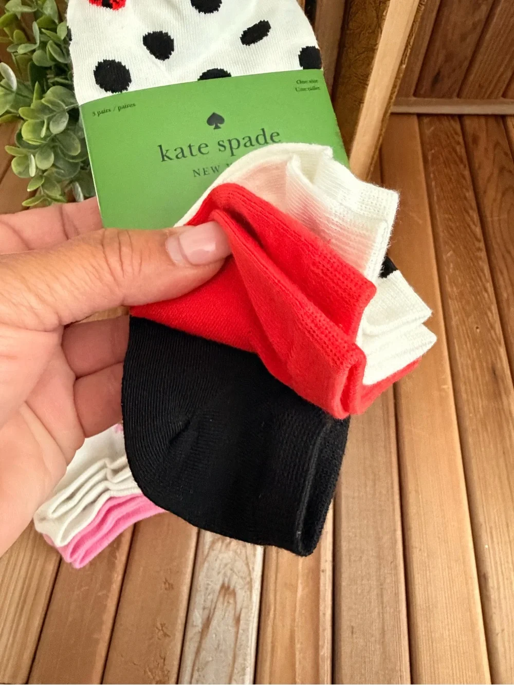 Kate Spade Ankle Socks 3 pack, Choice of: Black Polka Dot or Pink Cottage Floral